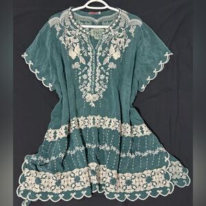 Johnny Was Embroidered Rayon Boho Embroidered Cottage core Festival Tunic